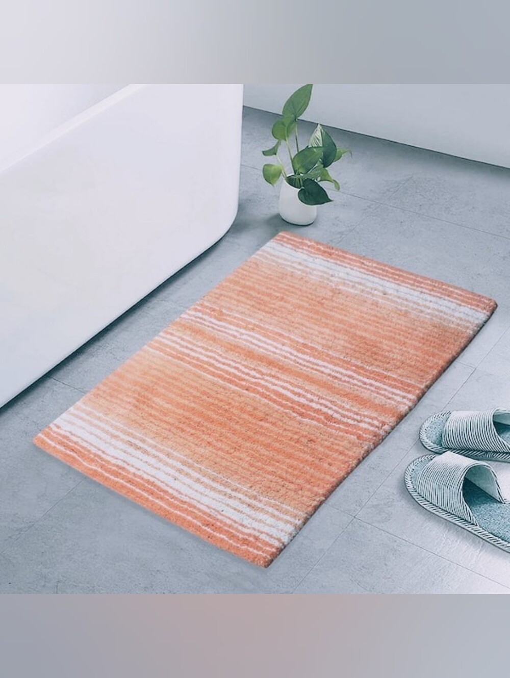 🆕 2 Rugs Home Weavers Orange Coral Striped Bath Mat - Plush Non-Slip 34x21